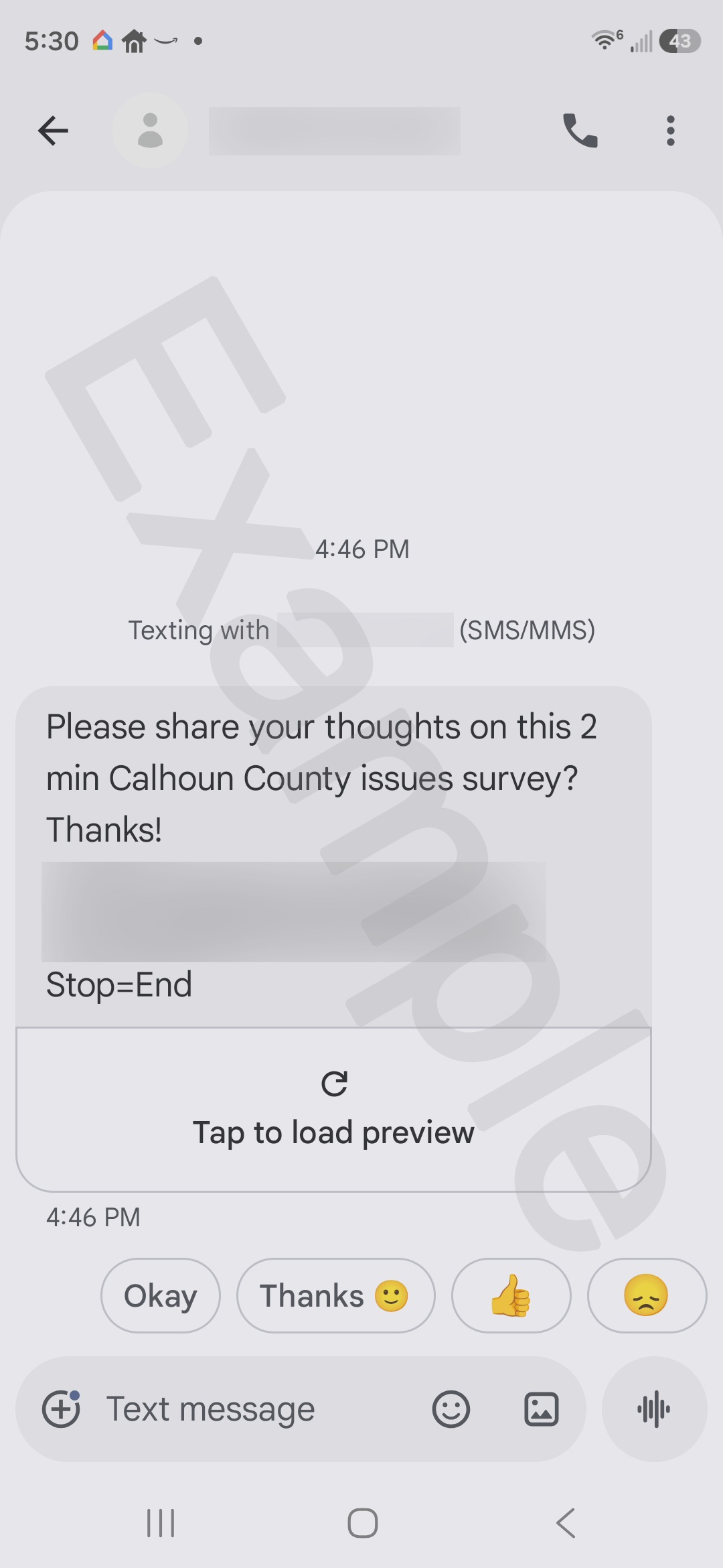 Example of spam text message