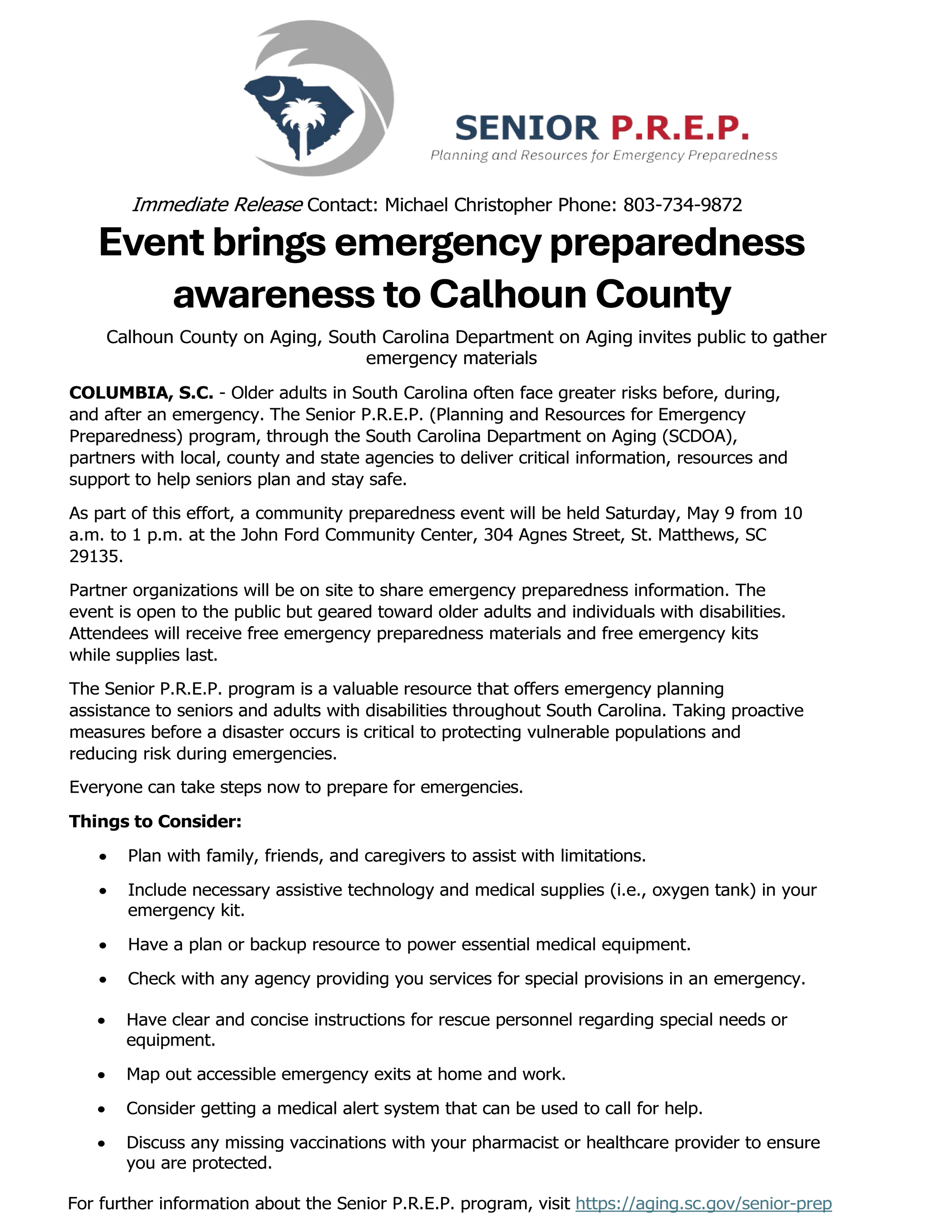 CCCOA to Offer Community Preparedness Event