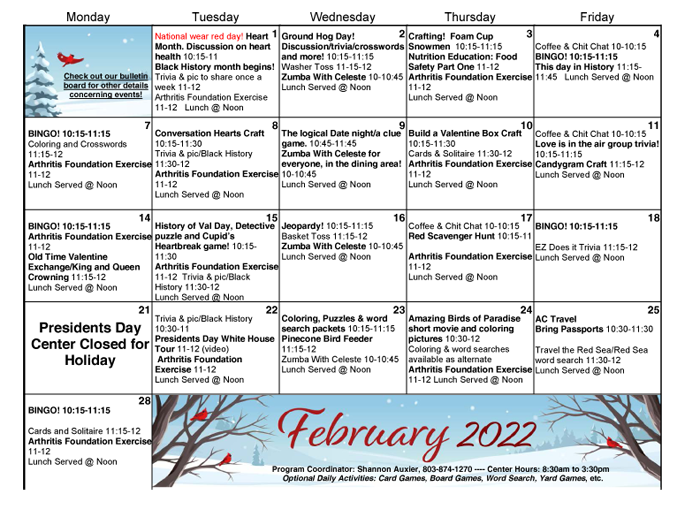 February 2022 CCCOA Calendar of Events